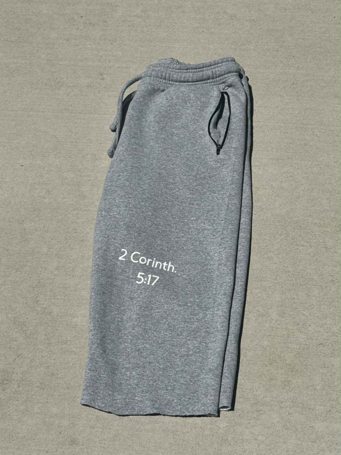 3/4 Cool Grey Zip Sweats back, 2 Corinthians 5:17
