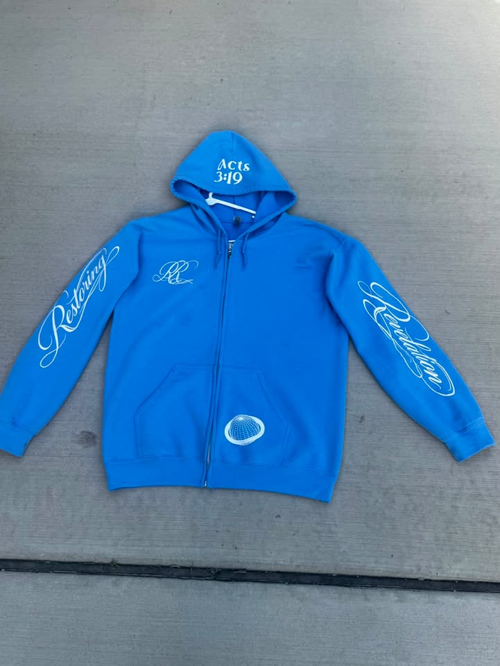 Heavenly Blue Zip Hoodie - Acts 3:19